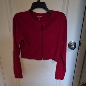 a new day Red Cropped Long-Sleeve Cardigan with Keyhole Buttons